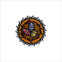 Easter eggs in a nest icon illustration vector