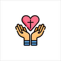 Hands holding a heart with a cross on it vector