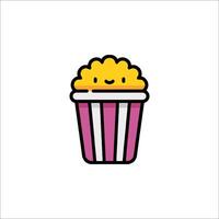 A cartoon popcorn in a box with a smiley face vector