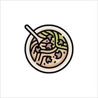 A bowl of noodles with a spoon in it vector