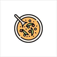 A bowl of soup with a spoon in it vector