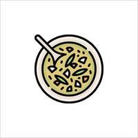A bowl of soup with a spoon in it vector