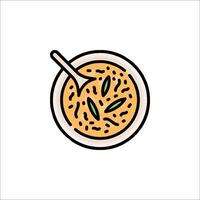 A bowl of soup with a spoon on top vector