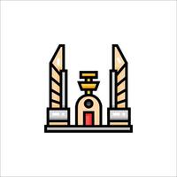 A temple icon with two pillars and a golden door vector