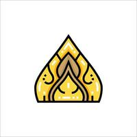 A golden temple icon with a leaf on top vector