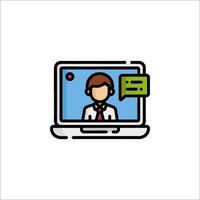 A person on a laptop with a chat icon vector