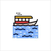 A boat floating in the water with a red and blue flag vector
