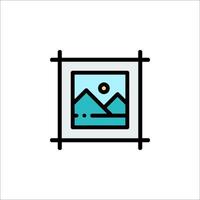 A photo frame with mountains and a sun in the background vector
