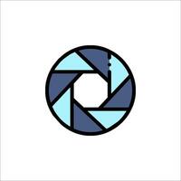 A camera lens logo with a blue and black design vector