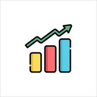 A colorful graph bar icon with an arrow going up vector