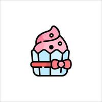 A cupcake icon with pink icing and a bow vector