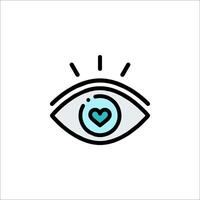 An eye with a heart in it, with a line drawing of it vector