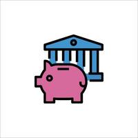 Piggy bank icon with bank building and building icon vector