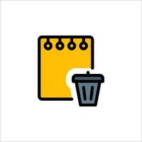 A notebook with a trash can icon vector