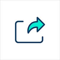 A blue arrow pointing to a square icon vector