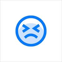 A blue and white icon with an angry face vector