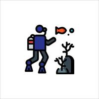 A man with a scuba suit and a fish is standing next to a rock vector