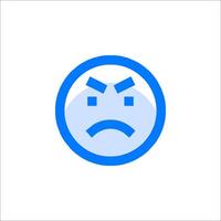 A blue and white emoticor with an angry face vector