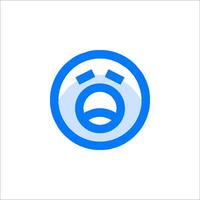 A blue and white logo with an angry face vector