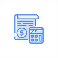 A blue line icon of a calculator and paper vector