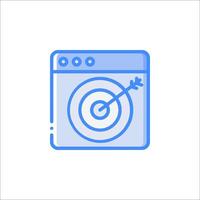 A blue icon of a computer with an arrow and a target vector