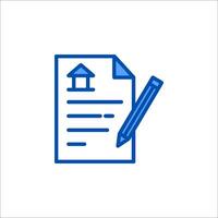 A blue outline icon of a house with a pen vector