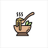 A bowl with honey and a spoon on it vector