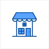 A blue icon of a small store building vector