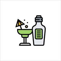 A cocktail and a bottle of liquor on a white background vector