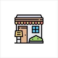 A small store with a sign on it vector