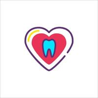 A tooth in a heart shape with a blue and pink outline vector