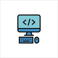 A computer monitor with a code symbol on it vector