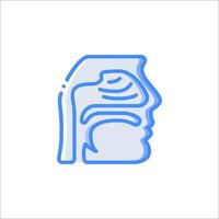 A blue line icon of a man's face vector
