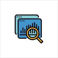 A magnifying glass icon with a bar chart vector