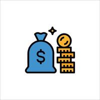 Money bag icon with a smiley face and a stack of money vector