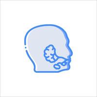 A blue line icon of a head with a brain inside vector