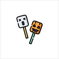 Two lollipops with halloween faces on them vector