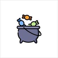 A cauldron with candy and a candy bar in it vector