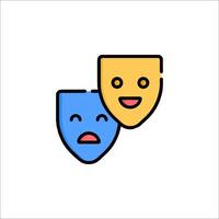 Two masks with faces on them, one blue and one yellow vector