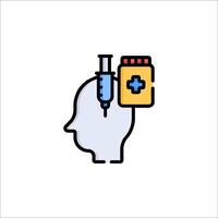 A syringe and a pill in the head of a person vector