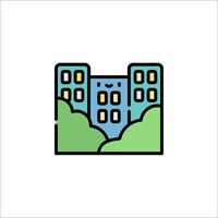 A building with trees and a green background vector