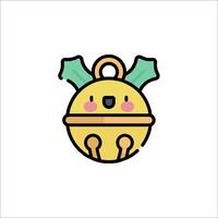 A cute little yellow bell with a green bow on it vector