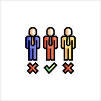 Three people with different colored ties and check marks vector