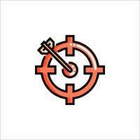 A red and orange arrow in the center of a cross vector