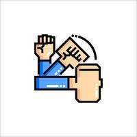 A pixel art illustration of a hand holding a piece of paper vector