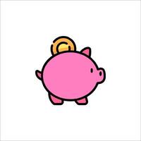 A pink piggy bank with a gold coin in it vector