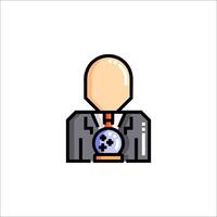 A man in a suit holding a globe icon vector