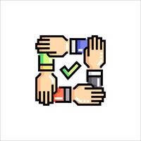 Pixel art hands holding up a check mark vector