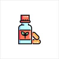Pill bottle with plant and pills on white background vector