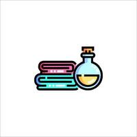 A bottle of liquid and books on a white background vector